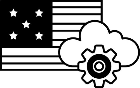 A black and white image of the American flag with a cloud and a gear. Concept of technology and progress, with the cloud representing the ever-changing nature of technologyのイラスト素材
