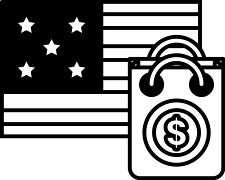 A black and white image of a dollar sign and a bag with stars on it. The dollar sign is on the right side of the bagのイラスト素材