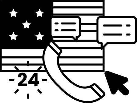 A phone with a 24 hour clock on it. The phone is on a flag. The flag has stars on itのイラスト素材