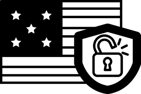 A black and white image of the American flag with a keyhole in the middle. Concept of unlocking something important or valuableのイラスト素材