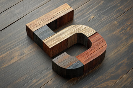 The number 5 is made out of wood blocks. The blocks are arranged in a way that they form the shape of the number 5. The blocks are of different sizes and colors, giving the number a uniqueの素材