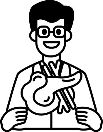 A man is holding a piece of meat and smiling. He is wearing glasses and a suit. The image is black and whiteのイラスト素材