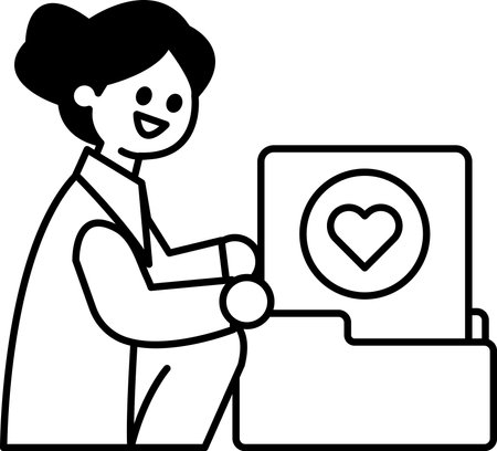A woman is sitting in front of a computer with a heart on the screen. Concept of warmth and affection, as the woman is likely sharing a special moment with someone or expressing her love for themのイラスト素材