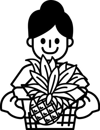 A woman is holding a pineapple in a basketのイラスト素材