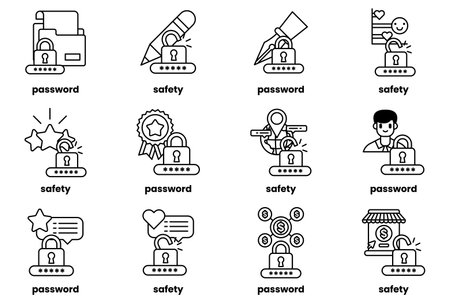 A Set of illustrations of Password keys and stuff in line art styleのイラスト素材
