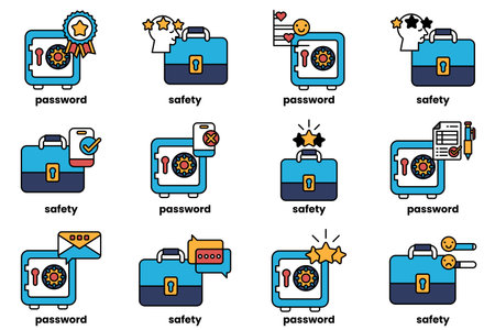 A Set of illustrations of Business bags and safes in line art styleのイラスト素材