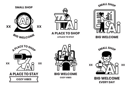 A Set of illustrations in the concept of Artificial Intelligence in line art styleのイラスト素材