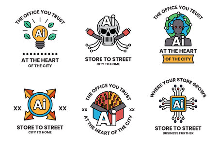 A Set of illustrations in the concept of Artificial Intelligence in line art styleのイラスト素材