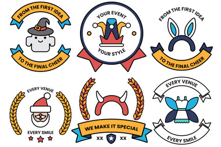 A Set of illustrations in party and event concepts in line drawing styleのイラスト素材