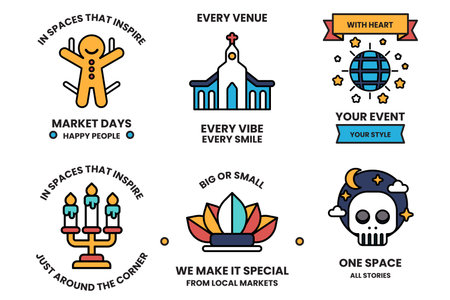 A Set of illustrations in party and event concepts in line drawing styleのイラスト素材