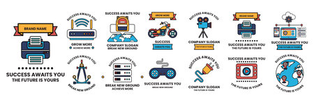 A Set of illustrations in the concept of business equipment in a line styleのイラスト素材