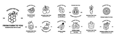 A collection of fruit and vegetable badgesのイラスト素材