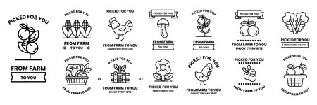 A collection of fruit and vegetable badgesのイラスト素材