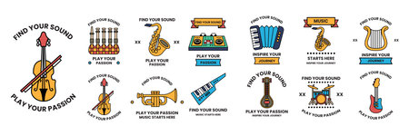 A collection of musical symbols and logosのイラスト素材