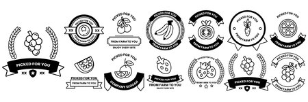 A collection of fruit and vegetable badgesのイラスト素材