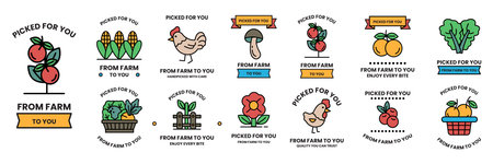 A collection of fruit and vegetable badgesのイラスト素材