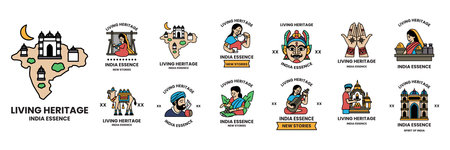 A collection of symbols and icons that represent different culturesのイラスト素材