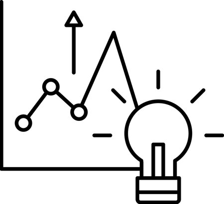 A graph with a light bulb on it. The graph shows a line going up and to the rightのイラスト素材