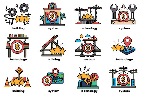 The image is a collection of different gears and symbolsのイラスト素材
