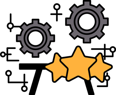 A star with three stars surrounding it, with a gear in the middle of the star. The gear is surrounded by three more stars, creating a visually appealing and balanced designのイラスト素材