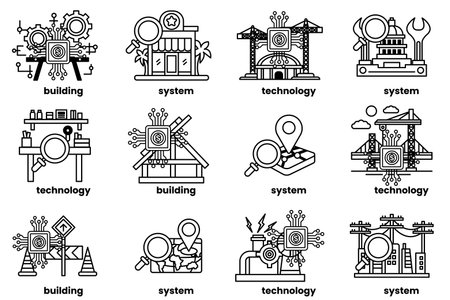 The image is a collection of different gears and symbolsのイラスト素材
