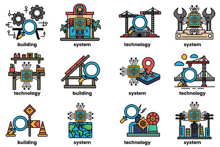 The image is a collection of different gears and symbolsのイラスト素材