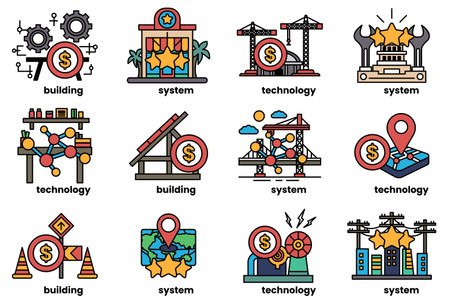 The image is a collection of different gears and symbolsのイラスト素材