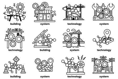 The image is a collection of different gears and symbolsのイラスト素材