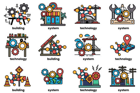 The image is a collection of different gears and symbolsのイラスト素材