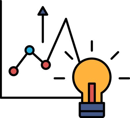A graph with a light bulb on it. The graph shows a line going up and to the rightのイラスト素材