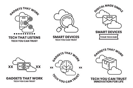 A set of illustrations in the concept of cloud technology in line art styleのイラスト素材