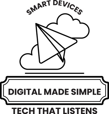 A white and black image of a paper airplane with clouds in the background. The image is titled "Smart Devices" and is meant to represent the idea of technology and innovationのイラスト素材