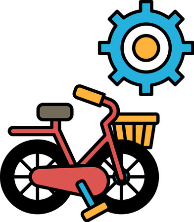 A bicycle with a gear on it. The bike is black and whiteのイラスト素材