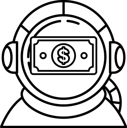 A man in a spacesuit holding a dollar bill. The dollar bill is on the man's faceのイラスト素材