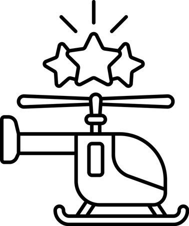 A black and white drawing of a helicopter with three stars on it. The drawing conveys a sense of achievement and successのイラスト素材