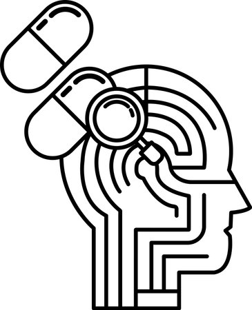 A pill is shown on a head with a maze on the side. The pill is a symbol of medicine and the maze represents the brain. Concept of the brain being complex and the importance of taking care of itのイラスト素材