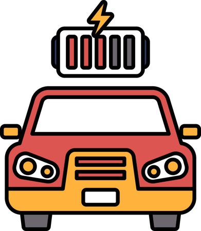 A car with a battery on top of it. The battery is charged and ready to goのイラスト素材
