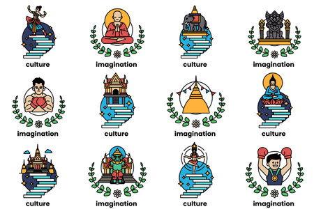 A Set of illustrations in the concept of Asian culture in line styleのイラスト素材