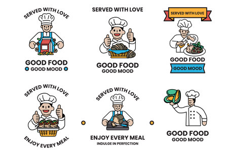 The image is a collection of six different image for restaurantsのイラスト素材