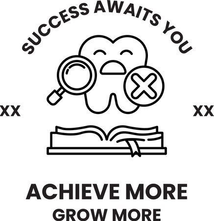 A toothbrush with a magnifying glass on it. The words "success awaits you" are written above the toothbrushのイラスト素材