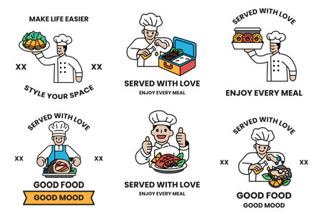 The image is a collection of six different image for restaurantsのイラスト素材