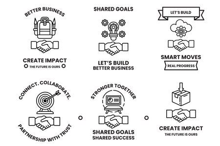 A set of business cards with a handshake symbol and the words Ready to Grow on themのイラスト素材