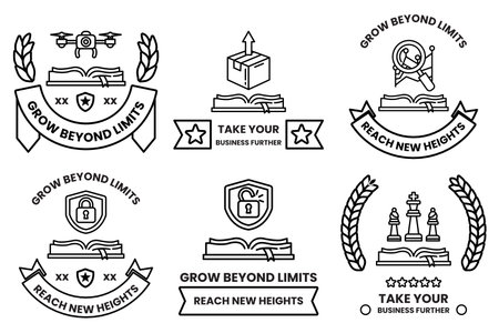 The image is a collection of six different designs all of which feature a bookのイラスト素材