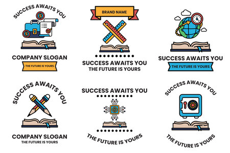 The image is a collection of six different designs all of which feature a bookのイラスト素材