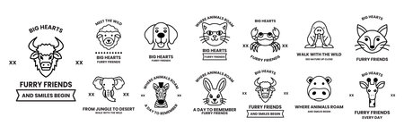 A Set of illustrations in Animals concept in line styleのイラスト素材