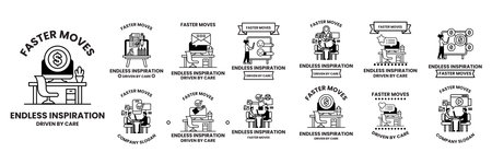 A Set of illustrations in Office work concept in line styleのイラスト素材