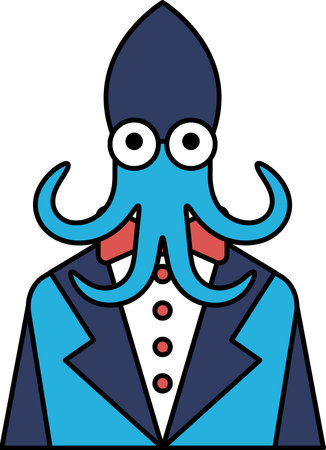 A man with a big, pointy nose and a big, pointy tentacle on his head. He is wearing a suit and tie, giving him a professional and sophisticated appearance. The image is in black and whiteのイラスト素材