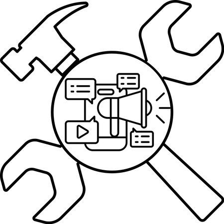 A hammer and wrench with a microphone and a speaker on top. The hammer and wrench are the tools that are used to fix things. The microphone and speaker are used to amplify soundのイラスト素材