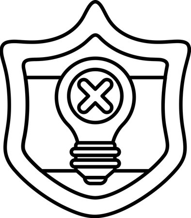 A shield with a light bulb on it and an X on it. The shield is black and whiteのイラスト素材