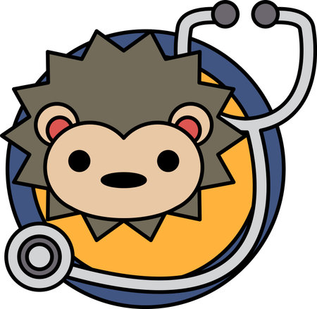 A cartoon of a hedgehog with a stethoscope on its head. The stethoscope is on the right side of the hedgehogのイラスト素材